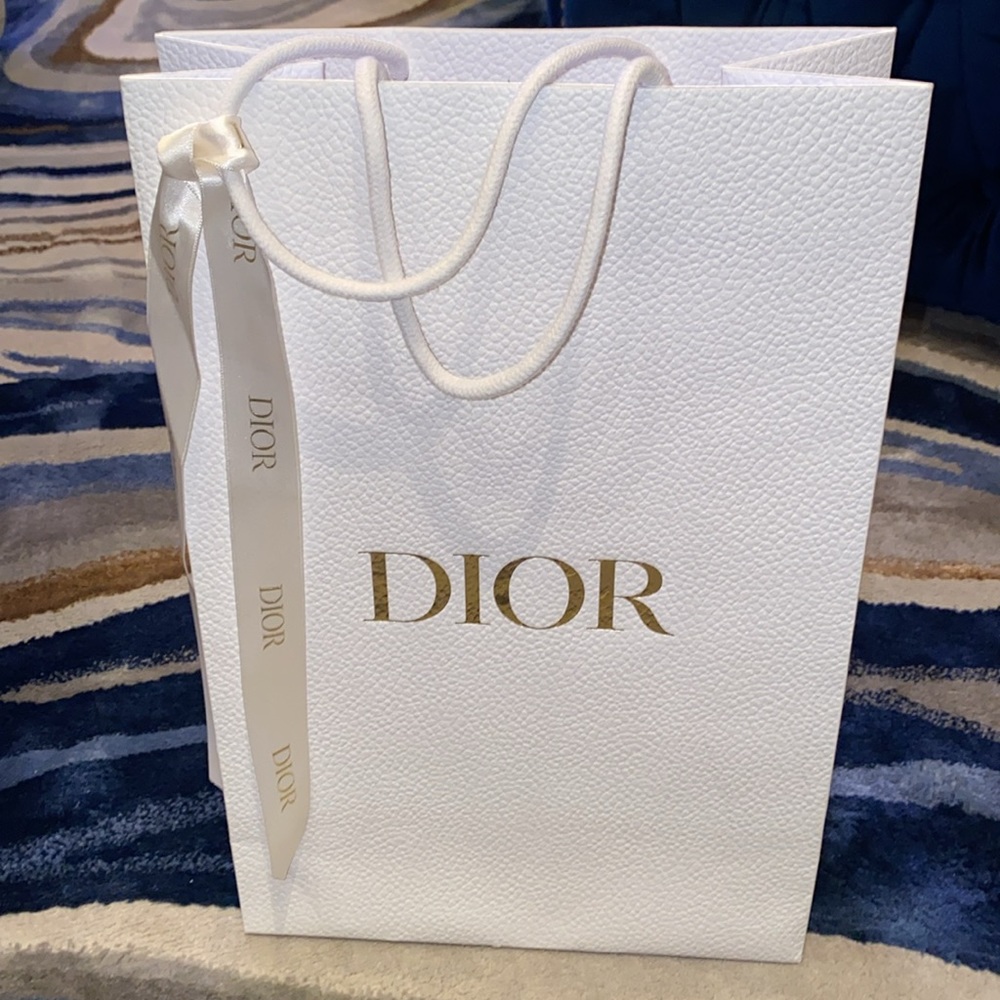 Christian DIOR White Empty Shopping Bag Pebbled with Gold Print & Dior R…